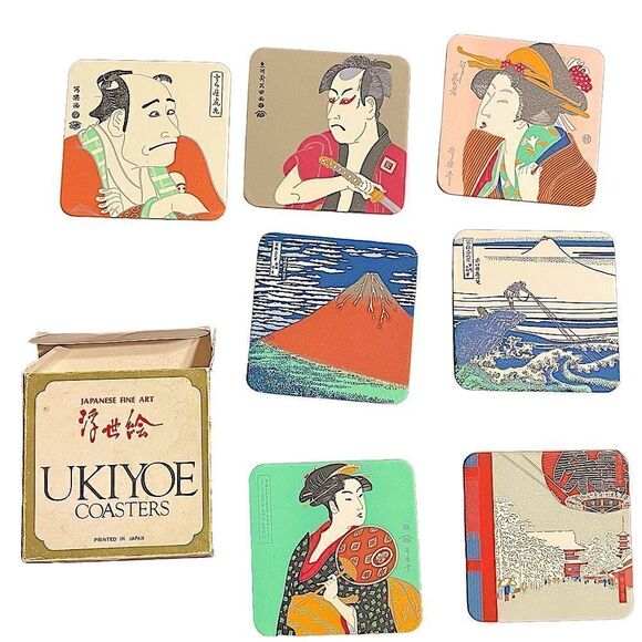 Ukiyoe Japanese Art cardboard coasters Vintage - Picture 1 of 4